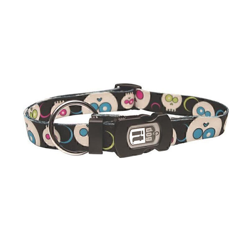  عکس قلاده گردنی بدون لید حیوانات هاگن Hagen Dogit NeckCollar Without Leash سایز S زمینه مشکی با اسکلت های سفید و چشم های 