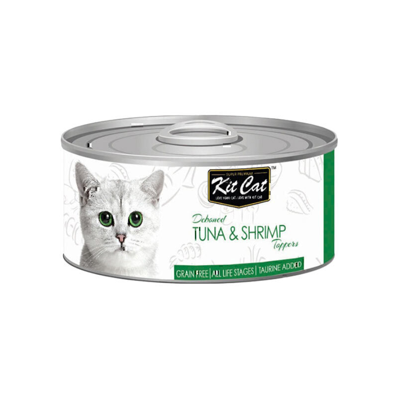  تصویر کنسرو غذای گربه کیت کت با طعم ماهی تن و میگو KitCat Tuna & Shrimp وزن 80 گرم 