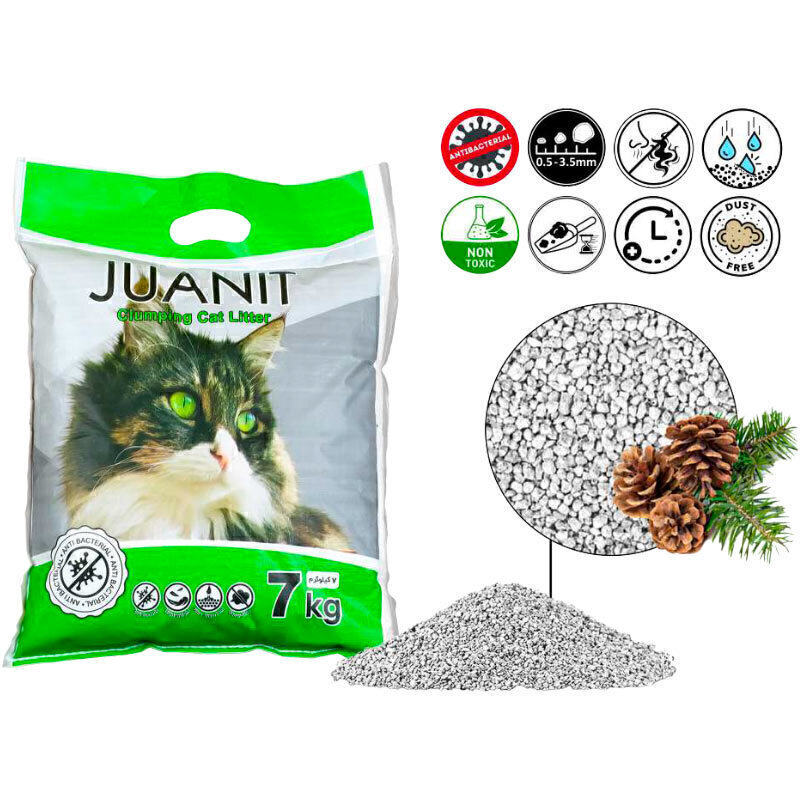  عکس اطلاعات خاک گربه سوپر پریمیوم با عطر کاج ژوانیت وزن 7 کیلوگرم 