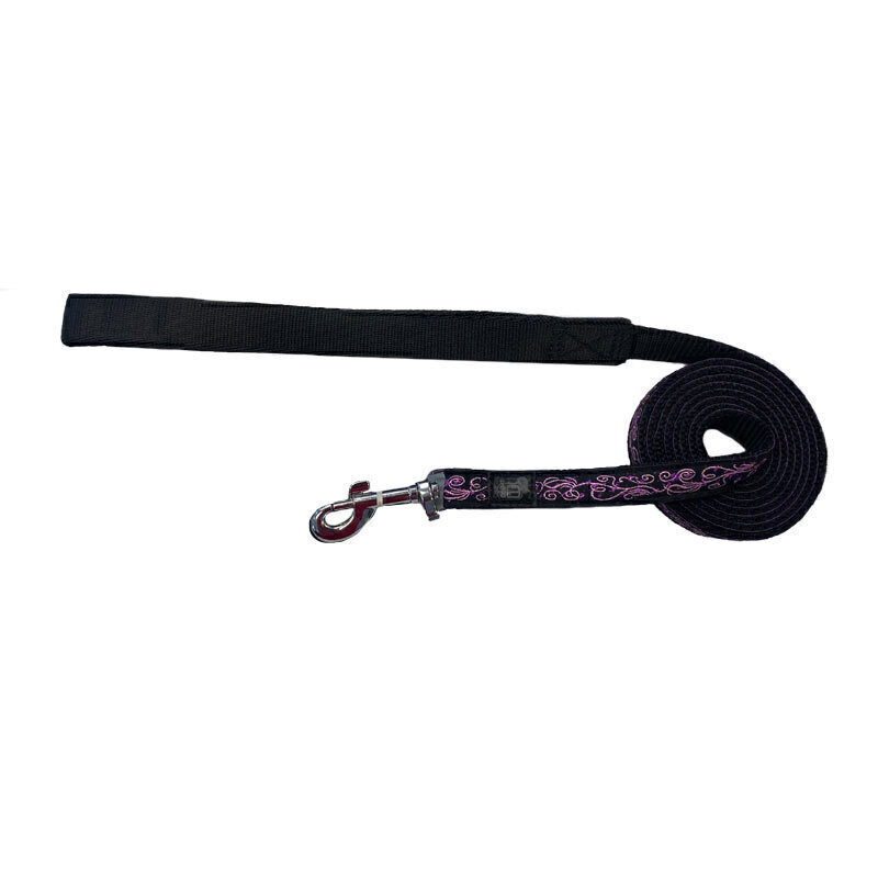  عکس لید سگ هاگن Hagen Dogit Leash سایز M زمینه مشکی با دوخت پیچک بنفش 