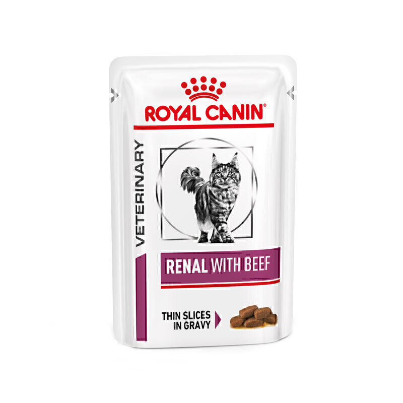  تصویر پوچ گربه رنال رویال کنین با طعم ماهی Royal Canin Renal Fish بسته ۱۲ عددی از نمای رو به رو 