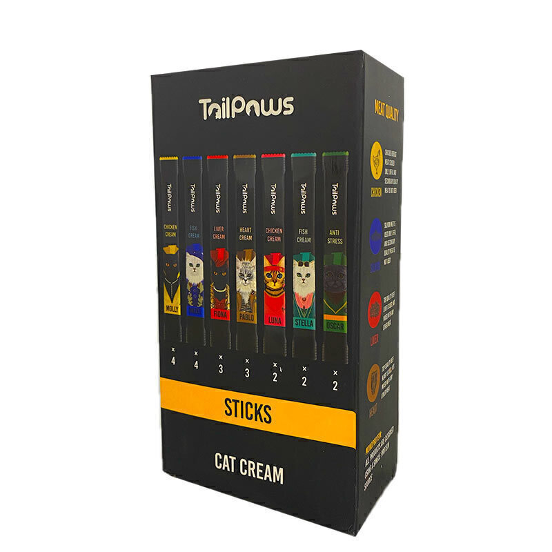  تصویر بسته بندی پک میکس گربه تیل پاوز TailPaws Mix Pack Cat Treat بسته 20 عددی از نمای بغل 