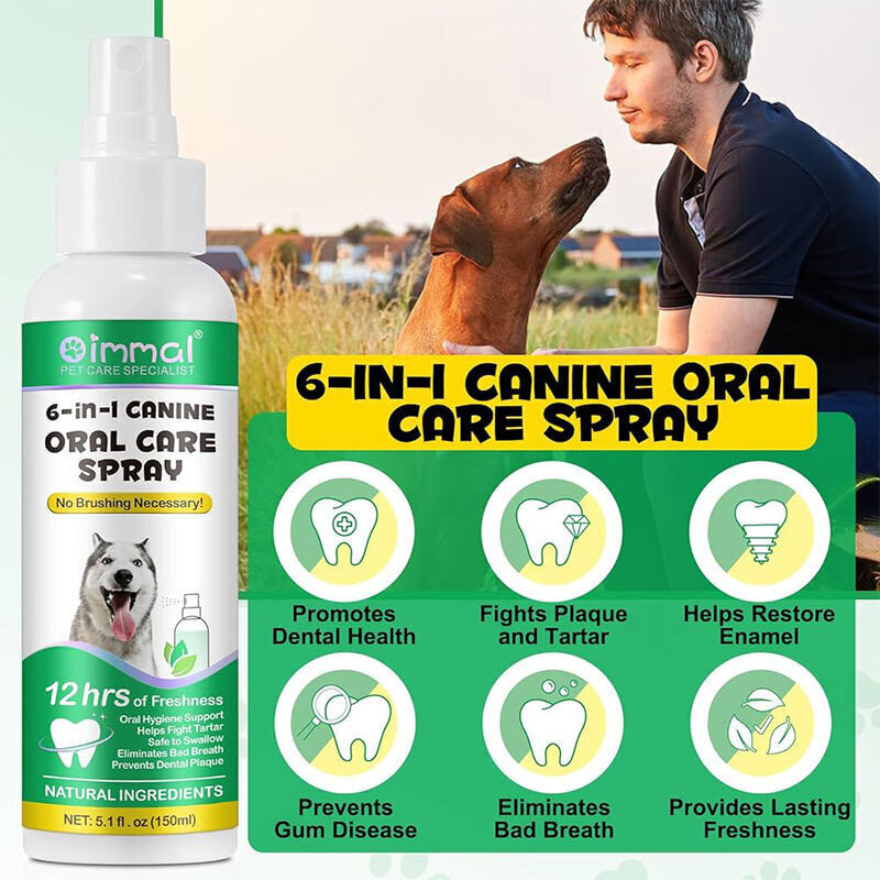 عکس نحوه مصرف اسپری مراقبت از دهان سگ اویمال حاوی عصاره آلوئهورا و چای سبز Oimmal Oral Care Dog Spray حجم 150 میلیلیتر