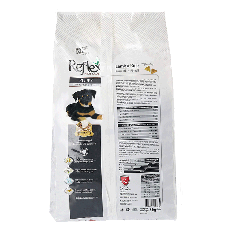  تصویر 2 غذای خشک توله سگ با طعم بره و برنج رفلکس Reflex Puppy Lamb & Rice وزن 3 کیلوگرم 
