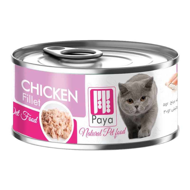  عکس بسته بندی کنسرو غذای گربه پایا مدل Chicken وزن 120 گرم 