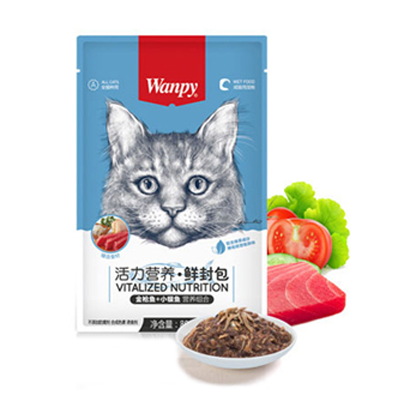  عکس بسته بندی و محصول پوچ گربه ونپی مدل Tuna and Whitebait وزن ۸۰ گرم 