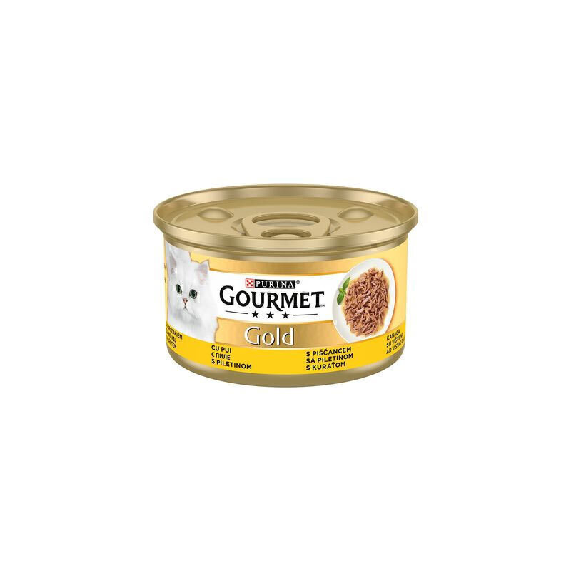  تصویر کنسرو گربه گلد گورمت با طعم فیله مرغ در سس Gourmet Gold With Chicken وزن 85 گرم 