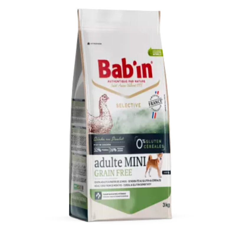  تصویر 2 غذای خشک سگ نژاد کوچک با طعم مرغ بابین Babin Mini Adult Grain Free وزن 2 کیلوگرم 