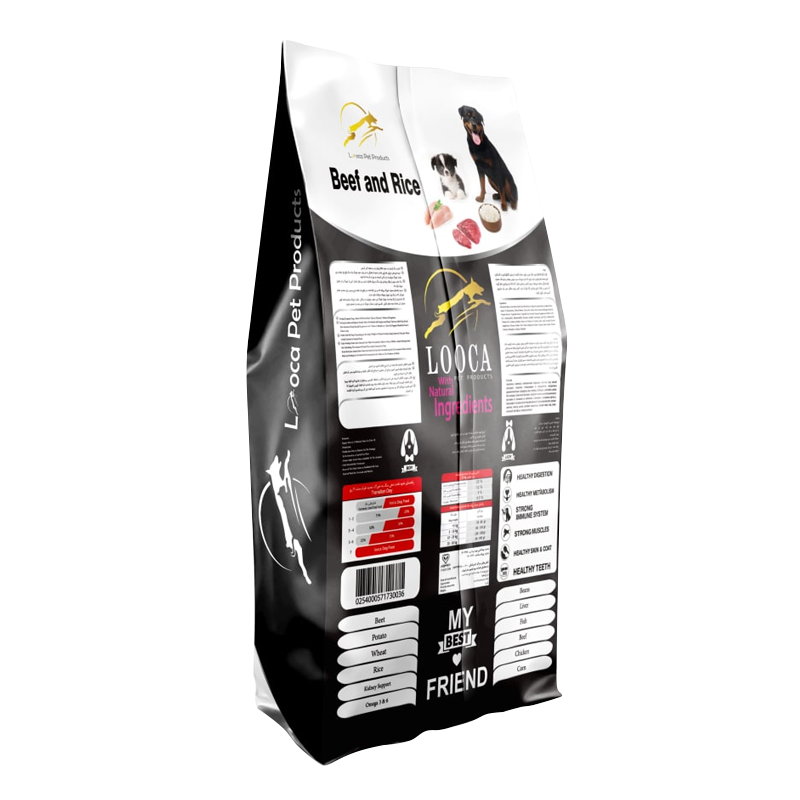 عکس پشت بسته بندی غذای خشک سگ لوکا مدل Mini Adult Beef & Rice وزن 2 کیلوگرم