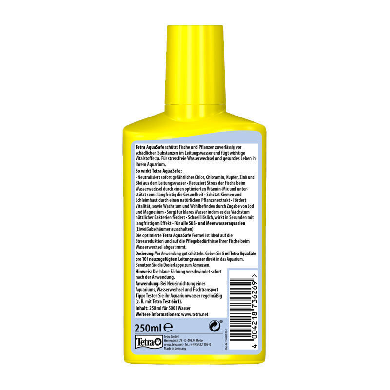  عکس از پشت قوطی آماده ساز آب Tetra Aqua Safe حجم 100 میلی لیتر 