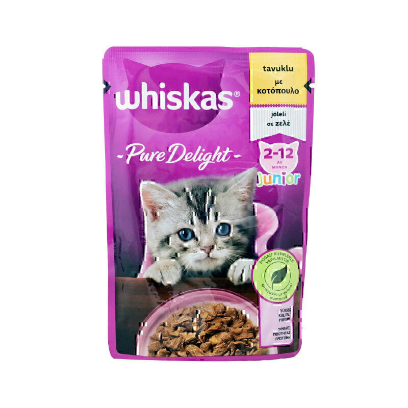  تصویر پوچ بچه گربه ویسکاس با طعم گوشت مرغ در ژله Whiskas Junior With Chicken in Jelly وزن 85 گرم 