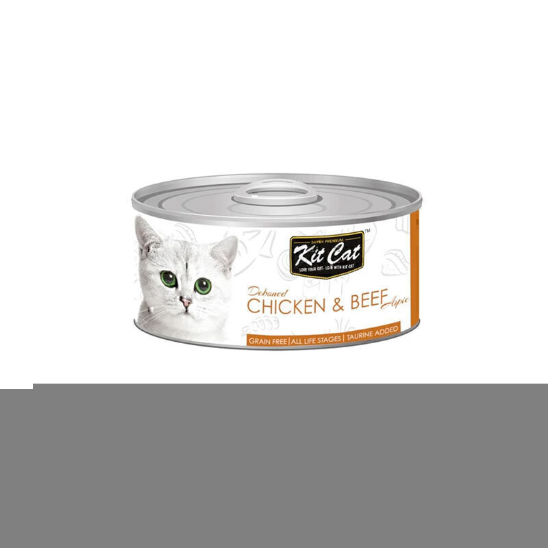  تصویر کنسرو غذا بچه گربه کیت کت با طعم مرغ و گوشت گاو Kit Cat Canned Food With Chicken & Beef Topper وزن 80 گرم 