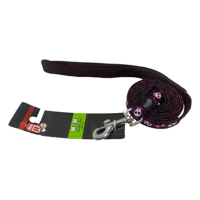  لید سگ هاگن Hagen Dogit Leash سایز M زمینه مشکی با اسکلت های سفید و خط صورتی 