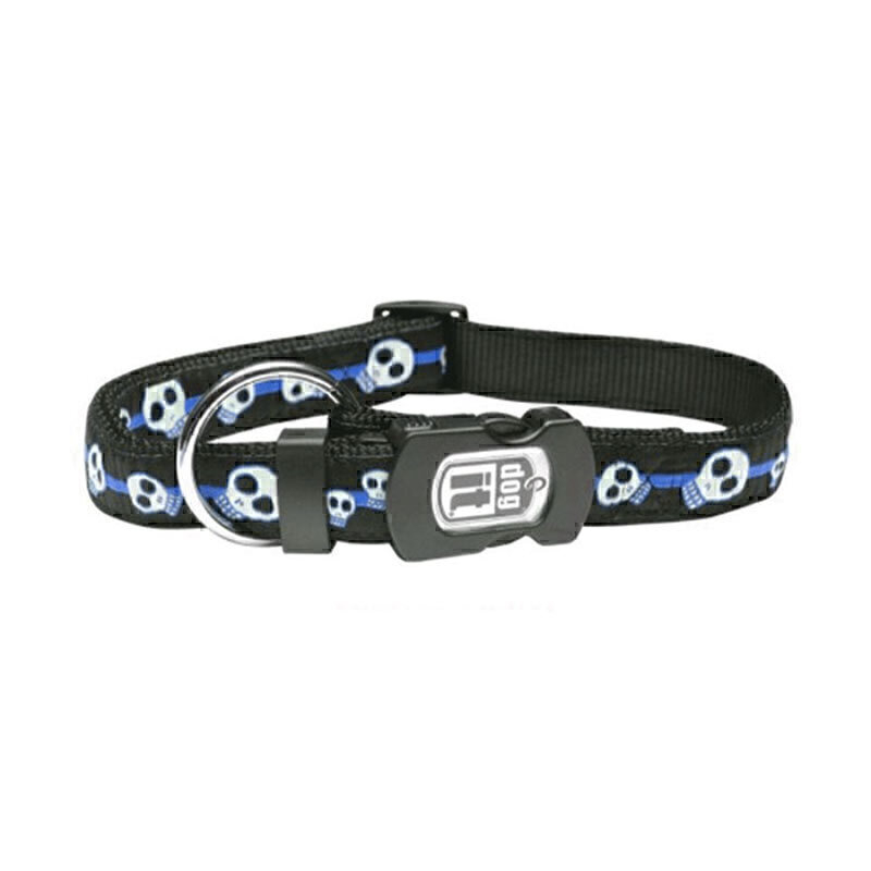  عکس قلاده گردنی بدون لید سگ هاگن Hagen Dogit NeckCollar Without Leash سایز M زمینه مشکی با خط آبی و اسکلت سفید 