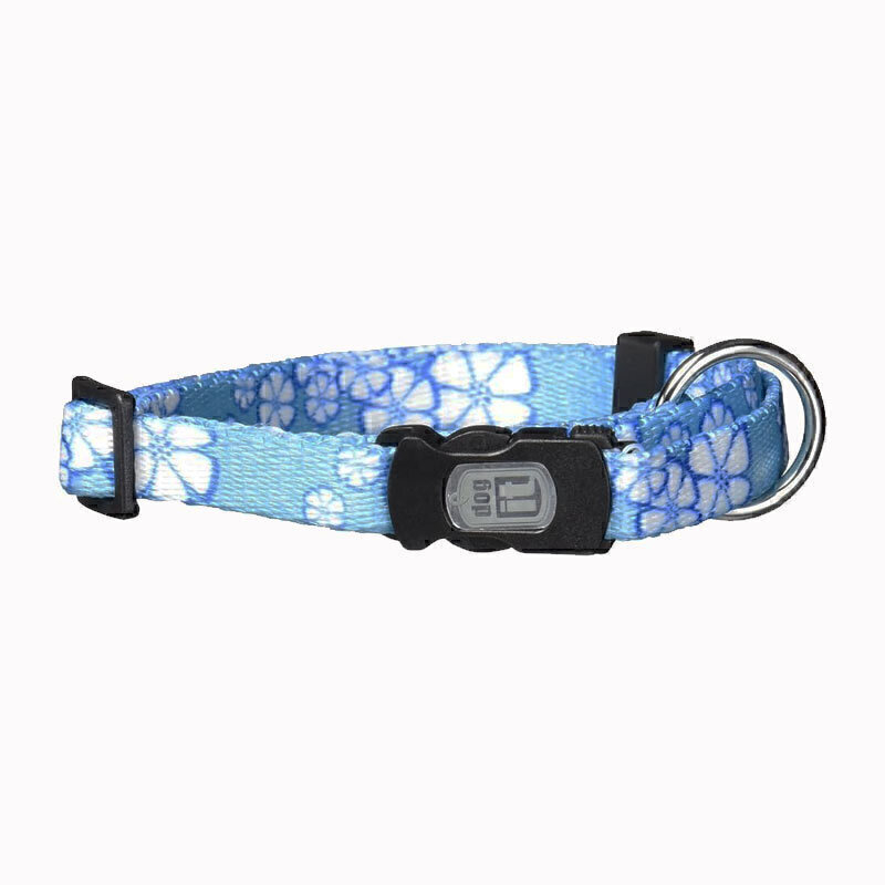  عکس قلاده گردنی بدون لید سگ هاگن Hagen Dogit NeckCollar Without Leash سایز L زمینه آبی با گل های سفید 