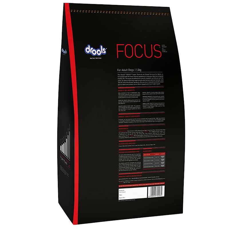  عکس توضیحات پشت بسته بندی غذای خشک سگ درولز مدل Focus Adult وزن 1.2 کیلوگرم 