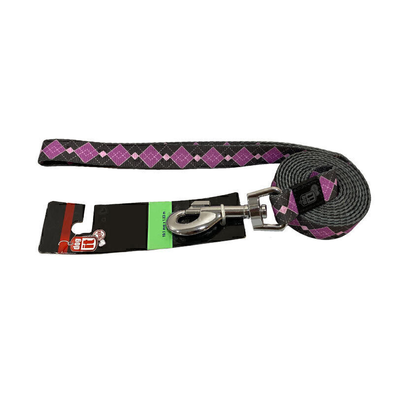  عکس لید سگ هاگن Hagen Dogit Leash سایز M زمینه مشکی با لوزی های بنفش 