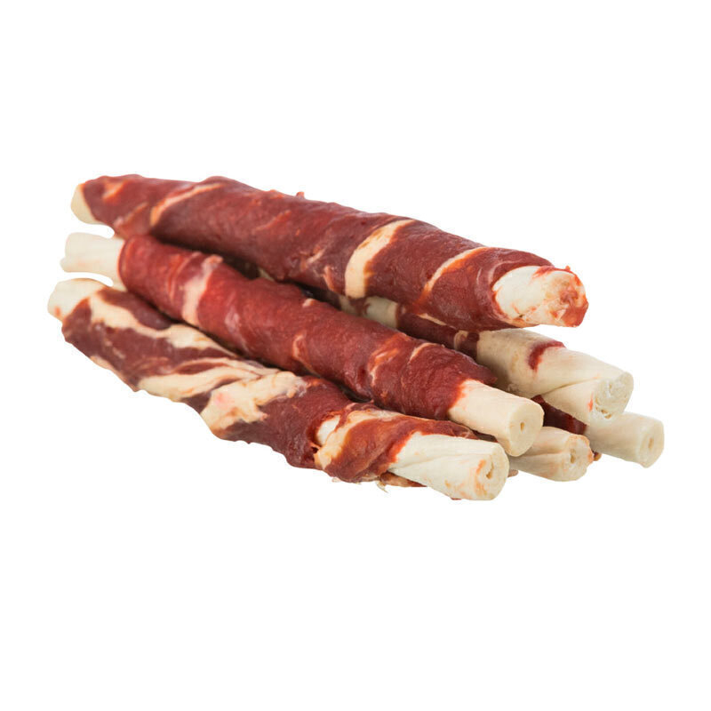  تصویر محتویات تشویقی سگ رولی تریکسی با طعم گوشت گاو و ماهی Trixie Denta Fun Beef & Fish Chewing Rolls وزن 70 گرم 