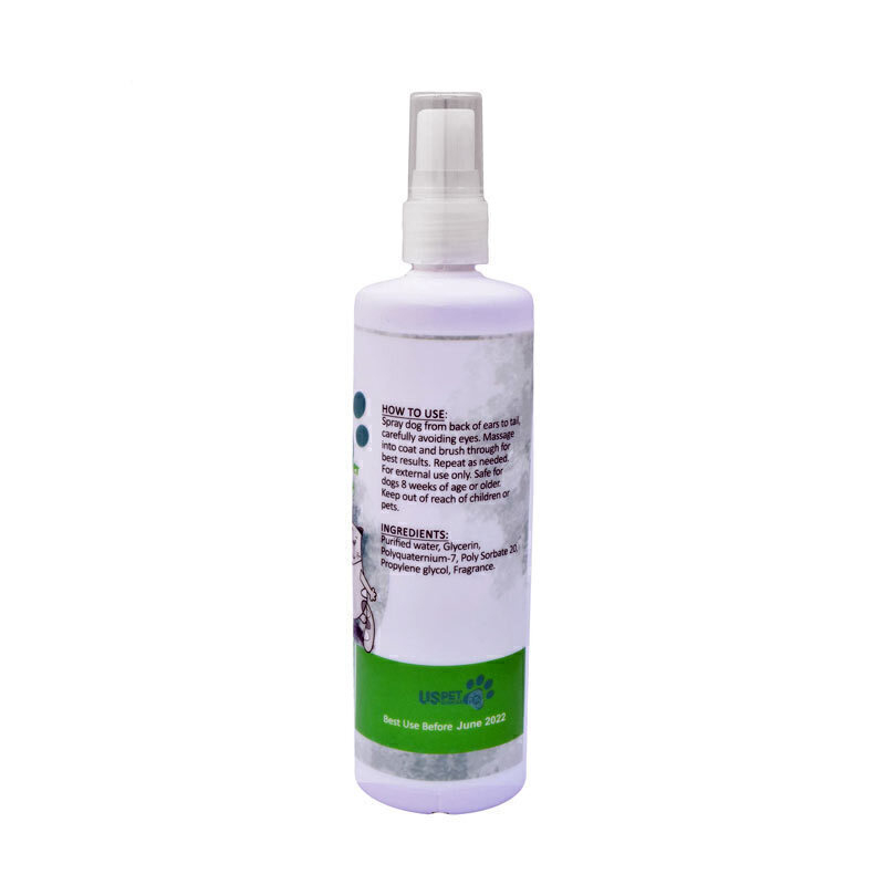  تصویر پشت محصول اسپری گره باز کن یو اس پت UsPet Detangler Spray حجم 250 ‌میلی‌لیتر 