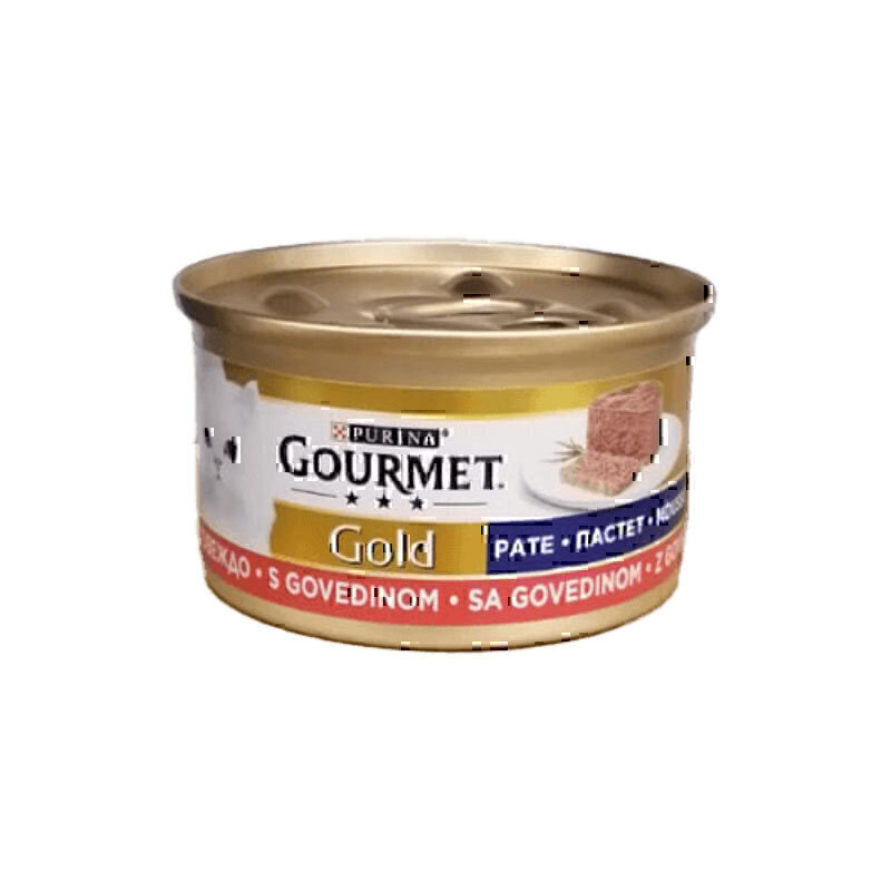 تصویر کنسرو غذای گربه گورمت با طعم گوشت گاو Gourmet Beef وزن ۸۵ گرم 