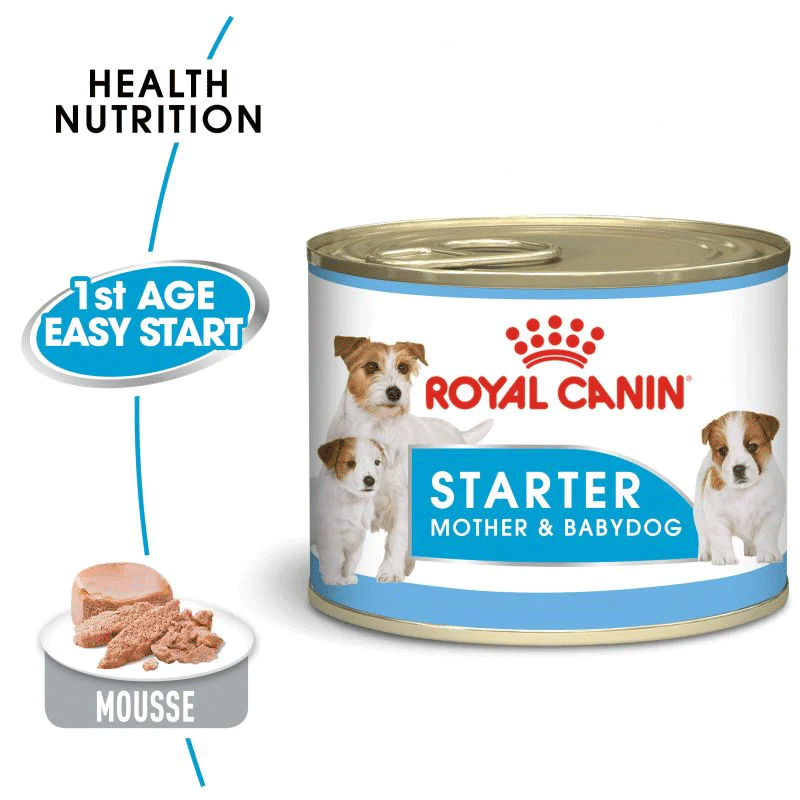  تصویر ویژگی‌های کنسرو غذای سگ رویال کنین Royal Canin Starter Mother & Babydog وزن ۱۹۵ گرم 