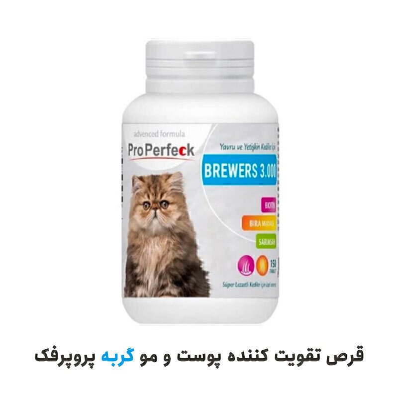 تصویر قرص تقویت کننده پوست و مو گربه پروپرفک Properfeck Cat Brewers Tablet بسته 150 عددی از نمای رو به رو 
