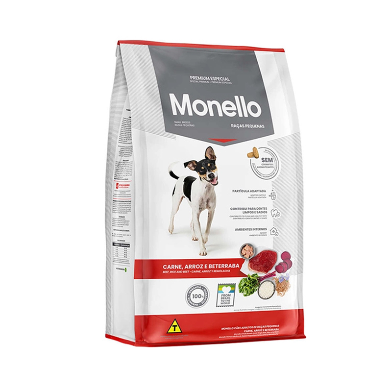  عکس بسته‌بندی غذای خشک سگ نژاد کوچک با طعم گوشت و برنج مونلو Monello Special Premium Small Breed Adult Dog وزن 1 کیلوگرم 