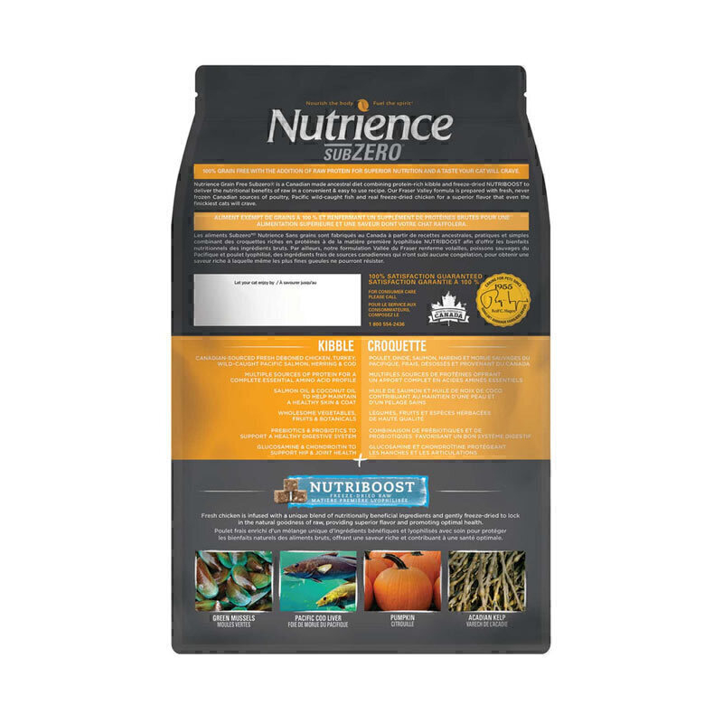  تصویر غذای خشک گربه نوترینس با طعم مرغ Nutrience Subzero Fraser Valley وزن 2.27 کیلوگرم از نمای پشت 