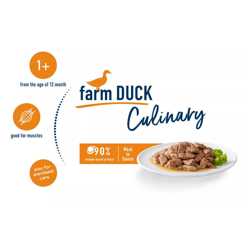  تصویر محتویات پوچ گربه هپی کت با طعم اردک Happy Cat Culinary Farm Duck وزن 85 گرم 
