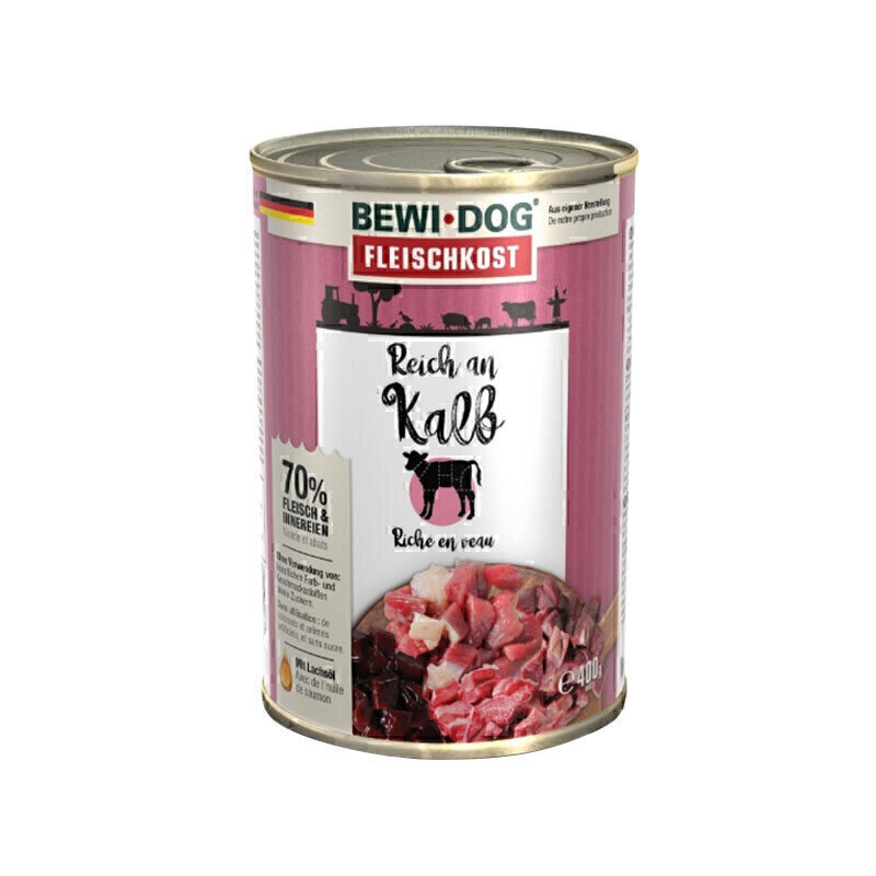 عکس قوطی کنسرو غذای سگ بوی داگ با طعم گوشت گاو Bewi Dog Veal وزن 800 گرم 