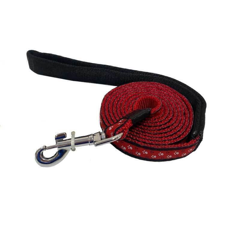  عکس لید سگ هاگن Hagen Dogit Leash سایز M زمینه قرمز با طرح پنجه مشکی 
