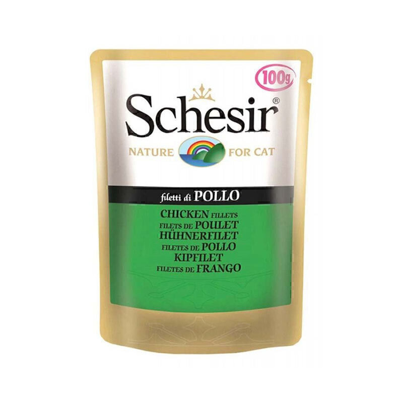  تصوی پوچ گربه شسیر با طعم فیله مرغ Schesir Chicken Fillets وزن 100 گرم 