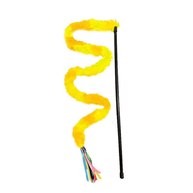 تصویر چوب بازی میله ای گربه بیزتیز طرح پشمالو BeezTees Cat Fun Stick Toy رنگ زرد