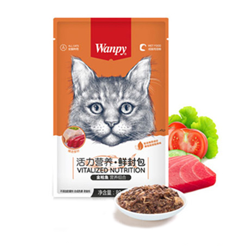  عکس بسته بندی و محصول پوچ گربه ونپی مدل Tuna and Chicken وزن ۸۰ گرم 