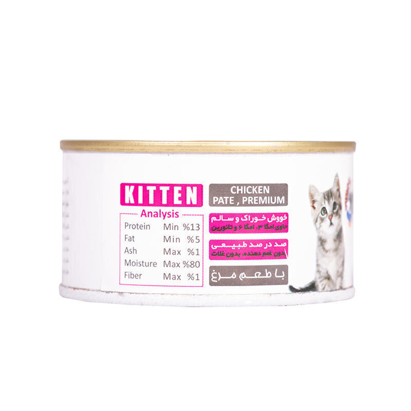  تصویر کنسرو غذای بچه گربه فیدار مدل Kitten Chicken Pate وزن 120 گرم(پشت محصول) 