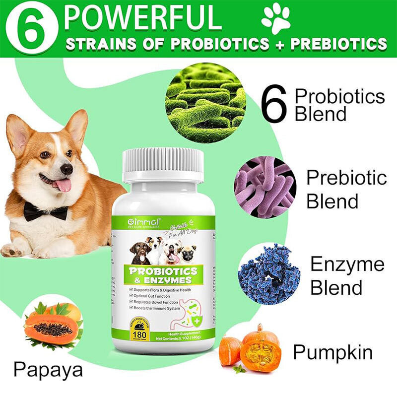 عکس خواص قرص پروبیوتیک سگ اویمال با طعم اردک چینی Oimmal Probiotics & Enzymes Dog Pill بسته 180 عددی