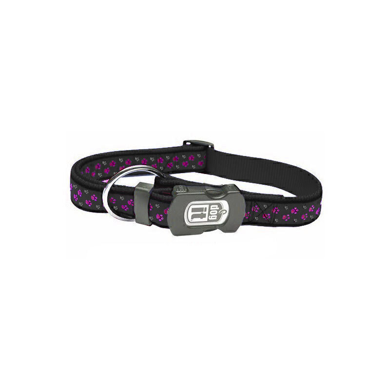  عکس قلاده گردنی بدون لید حیوانات هاگن Hagen Dogit NeckCollar Without Leash سایز S زمینه مشکی با طرح پنجه سرخابی و طوسی 