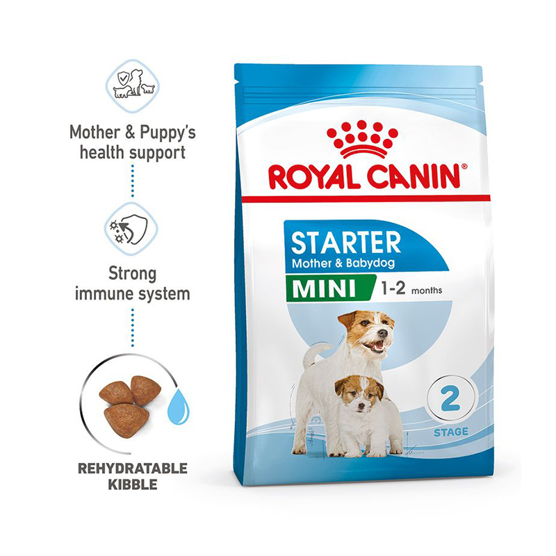  تصویر ویژگی‌های غذای خشک مادر و بچه سگ رویال کنین Royal Canin Mini Starter Mother & Babydog وزن 4 کیلوگرم 