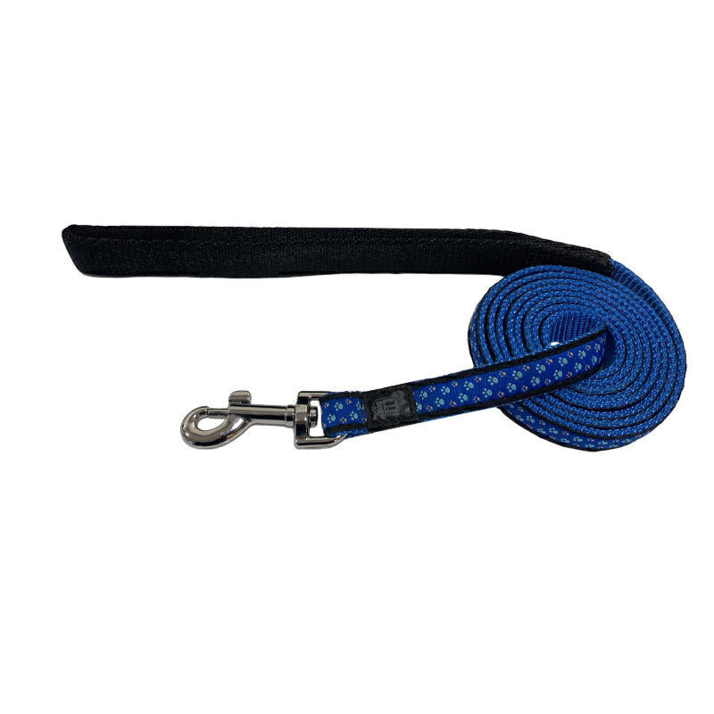 لید سگ هاگن Hagen Dogit Leash سایز M زمینه مشکی و آبی با طرح پنجه فیروزه ای و طوسی 