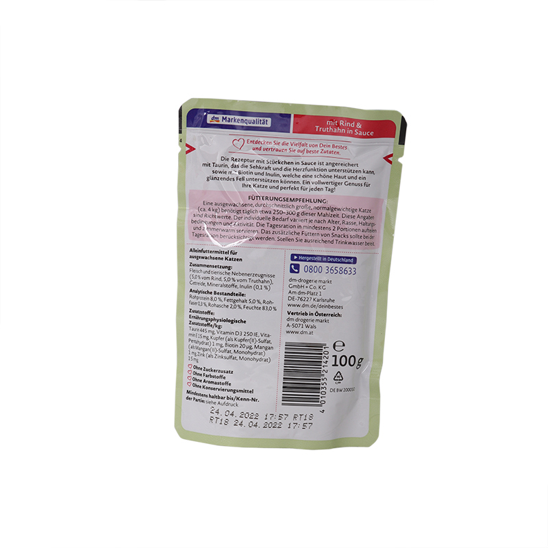  عکس پشت بسته بندی پوچ گربه دین بستس مدل Beef & Turkey وزن 100 گرم 