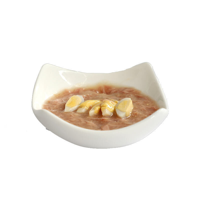  تصویر محتویات کنسرو غذای گربه کیت کت با طعم ماهی تن و تخم بلدرچین KitCat Tuna & Quail Egg In Gravy وزن 70 گرم 