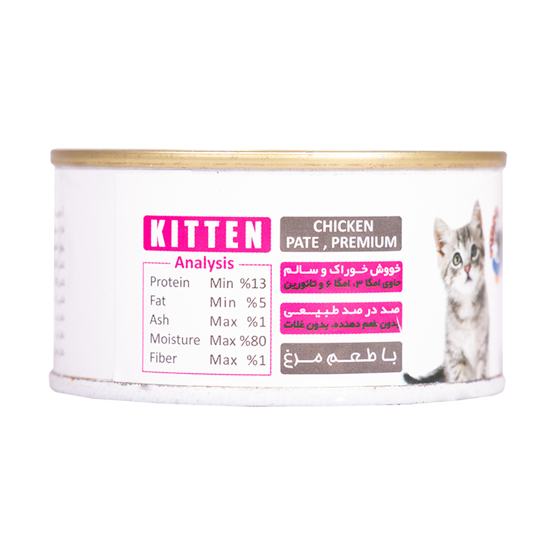  عکس راهنمای تغذیه کنسرو غذای بچه گربه فیدار مدل Kitten Chicken Pate وزن 120 گرم 