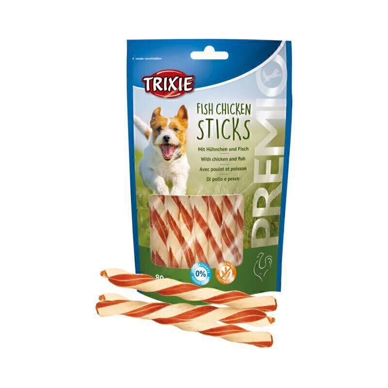 تصویر دوم تشویقی سگ با طعم گوشت مرغ و ماهی تریکسی Trixie Premio Fish Chicken Sticks وزن 80 گرم