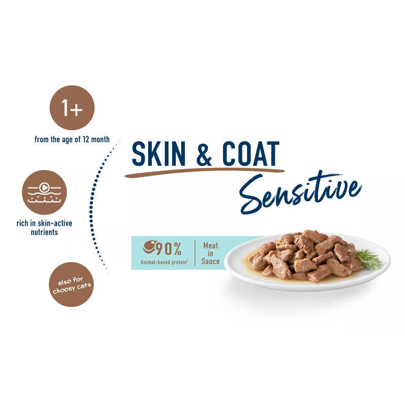  تصویر محتویات پوچ گربه هپی کت پوست و مو Happy Cat Sensitive Skin & Coat وزن 85 گرم 