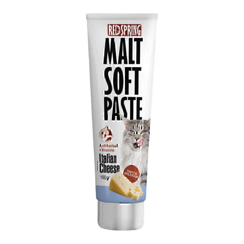  تصویر خمیر مالت گربه رداسپرینگ با طعم پنیر ایتالیایی Redspring Malt Soft Paste Cheese وزن 100 گرم از نمای رو به رو 