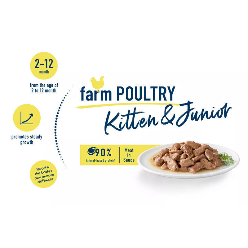 تصویر محتویات پوچ بچه گربه هپی کت با طعم مرغ Happy Cat Kitten Farm Poultry وزن 85 گرم 