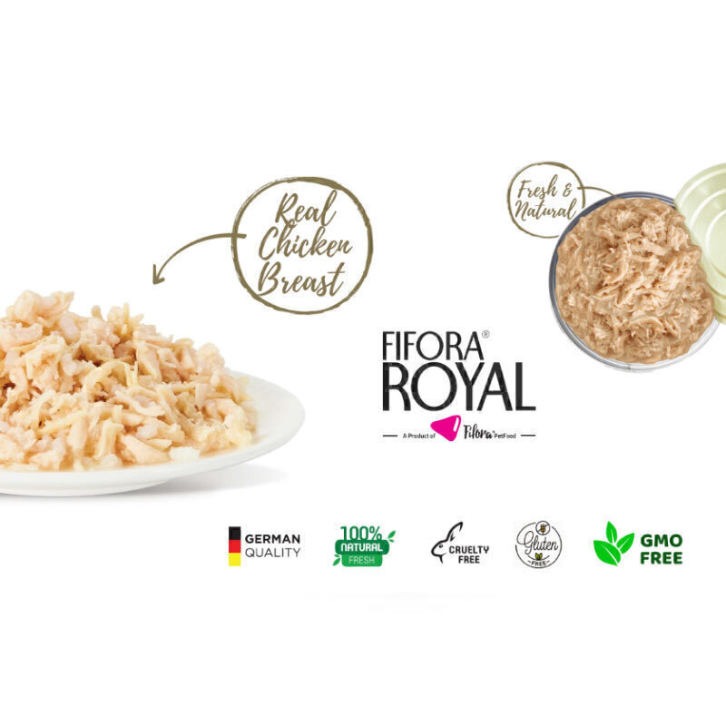  تصویر 3 کنسرو غذای گربه فیفورا با طعم فیله مرغ و برنج Fifora Royal With Chicken & Rice وزن 120 گرم 