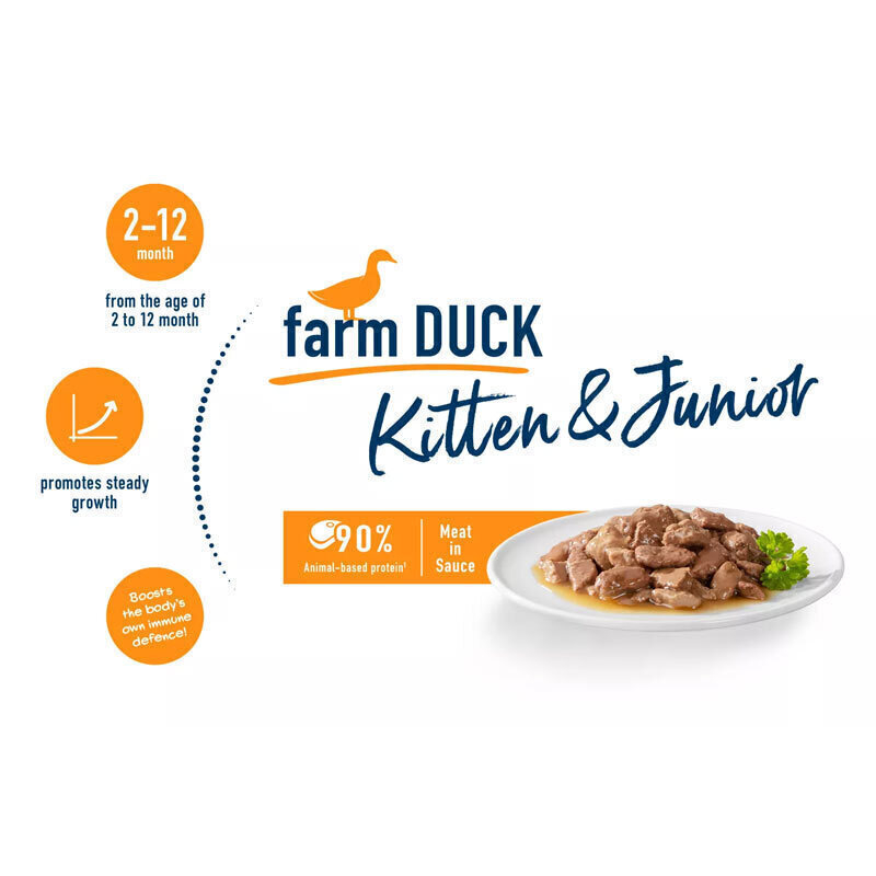  تصویر 2 پوچ بچه گربه هپی کت با طعم اردک Happy Cat Kitten Farm Duck وزن 85 گرم 