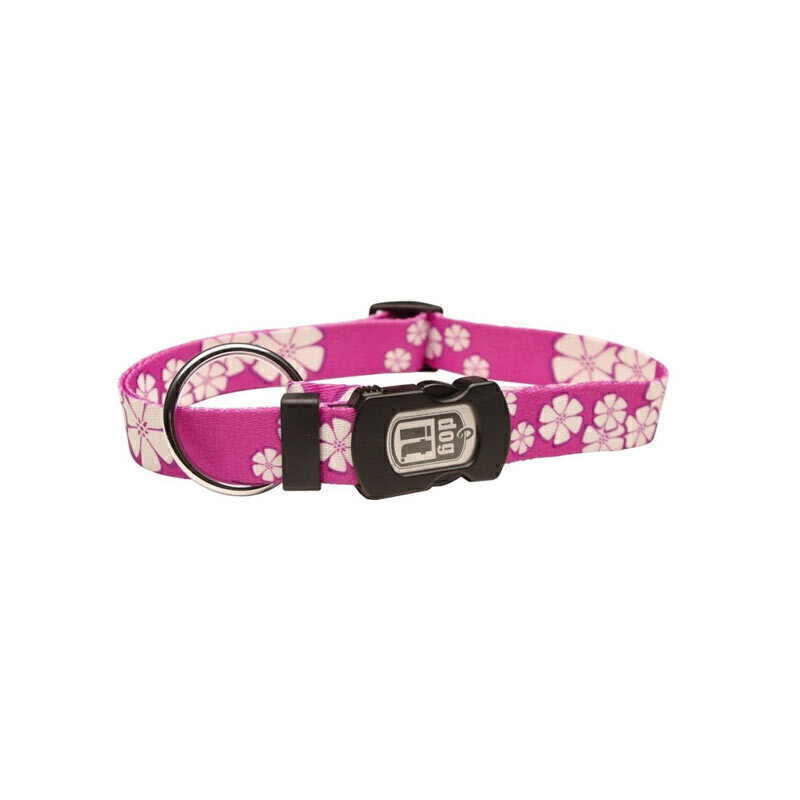  عکس قلاده گردنی بدون لید حیوانات هاگن Hagen Dogit NeckCollar Without Leash سایز S زمینه صورتی و گل های سفید 