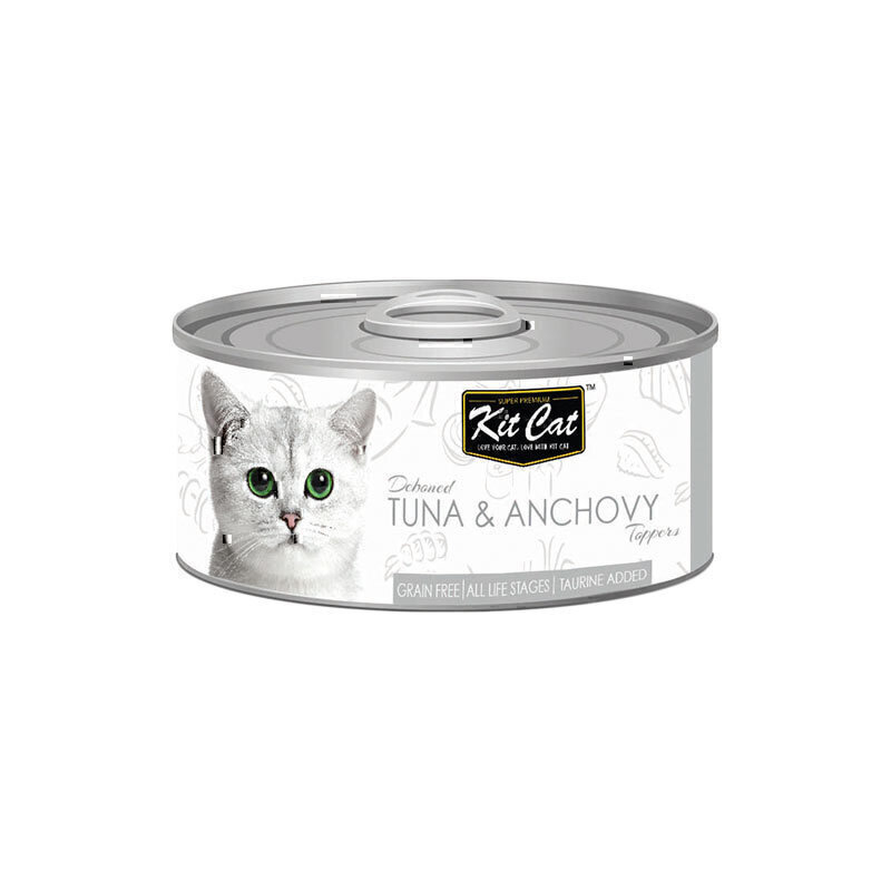  تصویر کنسرو غذای گربه کیت کت با طعم ماهی تن و ماهی ساردین KitCat Tuna & Anchovy وزن 80 گرم 